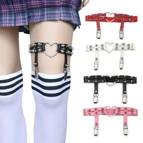 Punk Harajuku Ecopelle Cuore Anello Rivetto Giarrettiera Gotico Gamba Anello Imbracatura Corpo Gioielli Per Donne