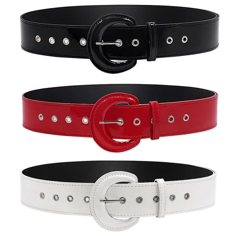 Ceinture Large en Cuir Verni pour Femme Boucle D Bande de Taille pour Manteau Robe Pull Accessoire de Mode Casual