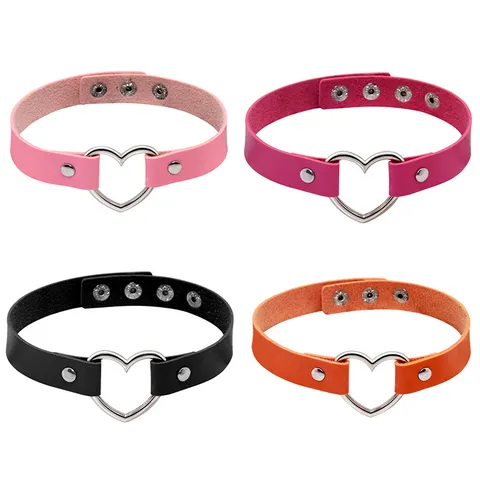 Harajuku Punk Ψεύτικο Δέρμα Καρδιά Choker Κολιέ Γυναικεία Κοντό Γιακά Gothic Χριτωμένο Αγάπη Καρδιά Κρεμαστό Κολιέ Κοσμήματα Δώρο