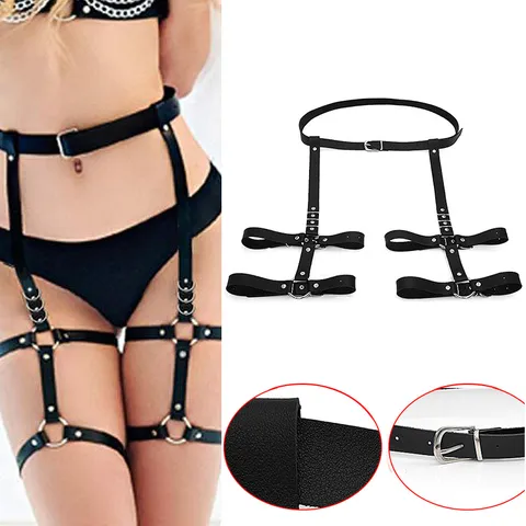 Cintura Imbracatura in Ecopelle Stile Punk Con Giarrettiera per Gamba Anello in Metallo Catena da Corpo Cintura da Donna Streetwear