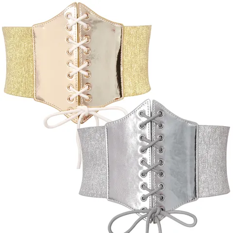 Cinturón Elástico Ancho para Mujer Cinturón de Corsé de Moda Vintage Vestido Decorativo Cinturilla de Cuero Sintético con Cordones