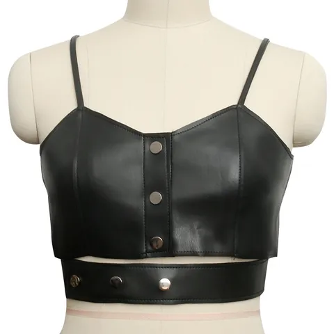 Gilet Corto in Finta Pelle Largo Retro Casual da Donna Moda Bottone Automatico Streetwear Top