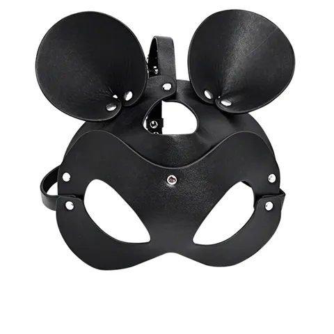 Masque d'Animal en Similicuir Cosplay Punk Rivet Chat Lapin Masque Noir Masque de Fête pour Femmes Hommes Costume de Jeu de Rôle