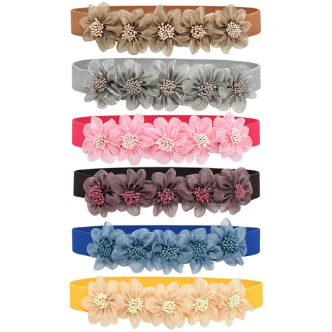 Γυναικεία Μόδα Ελαστική Ζώνη Stretch Floral Applique Φόρεμα Πουλόβερ Παλτό Ζώνη Μέσης Διακοσμητική Λεπτή Ζώνη Μέσης