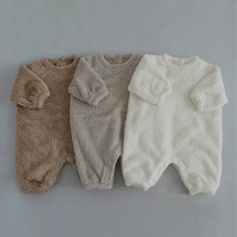 Infant Winter Plush Romper for Baby Boys and Girls Cute Bear Ear Hooded Jumpsuit Toddler Warm Outfits