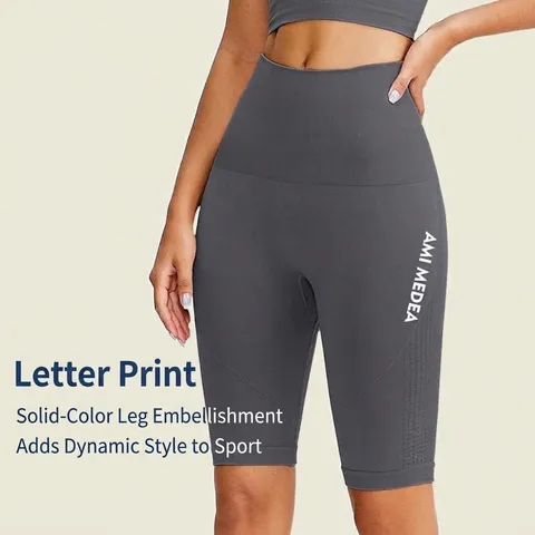Women's High Waist Seamless Fitness Shorts Mesh Texture Patchwork Elastic Bottom Tummy Control Butt Lifting Yoga Cycling Shorts