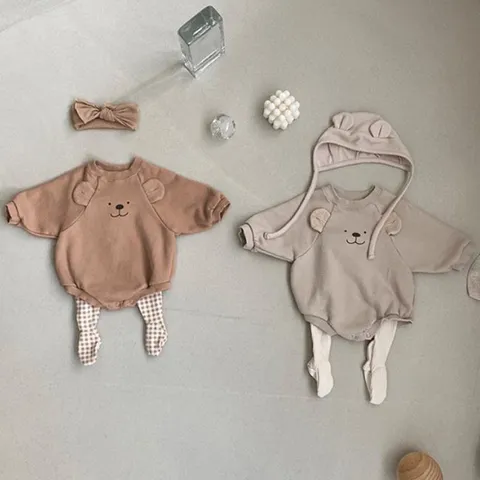 Newborn Baby Cute Bear Print Long Sleeve Cotton Romper Infant Casual Creepers Baby Bodysuit Clothing