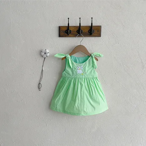 Vestido Cami de Verano para Niñas Bebé Algodón Lindo Bordado de Conejo Vestido Chaleco Niño Pequeño Vestido Casual