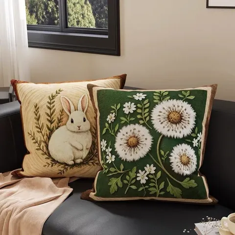 Retro Vintage Plüsch Wurfkissenbezug Luxus Kissenhülle Mit Kaninchen Schmetterling Muster Bedruckter Kissenbezug Für Sofa Schlafzimmer Dekor