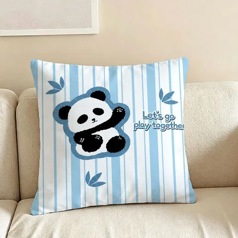Niedliche Cartoon Panda Gestreifte Dekokissen Plüsch Sofa Kissenbezug Mit PP Baumwolle Füllung Set Für Wohnzimmer Dekor