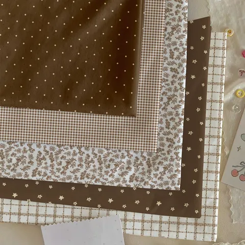 Korean Style Brown Short Plush Fabric Tablecloth Floral Polka Dot Grid DIY Handmade Craft Pastoral Home Desk Cover