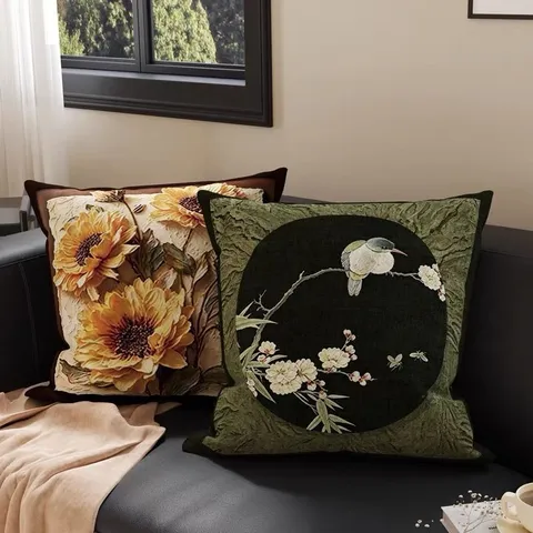 Vintage Mid-Century Sonnenblume Dekokissen Plüsch PP Baumwolle Wurfkissen Mit Inlay Weiches Waschbares Kissen Für Wohnzimmer Schlafzimmer Sofa Home Dekor