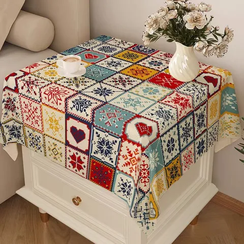Bohemian Style Dust Cover Cloth Thickened Velveteen Geometric Print Furniture Protector For Table Bedside Cabinet Microwave Dustproof Decorative Cover