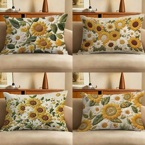 Sunflower Print Rectangular Throw Pillow Plush Decorative Cushion Cover With Core For Sofa Living Room Office Bedroom Bed Backrest