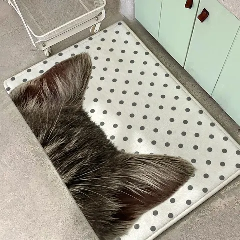 Korean Fresh Cat Ear Faux Cashmere Rug Cute Polka Dot Printed Bedside Mat Soft Non-Slip Bedroom Bay Window Floor Carpet For Home Decor