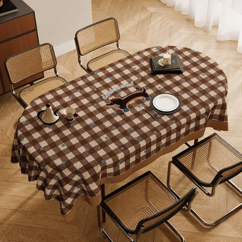 Mantel de Cuadros con Perro Teckel de Dibujos Animados Cubierta de Mesa de Felpa Resistente al Calor para Comedor y Mesa