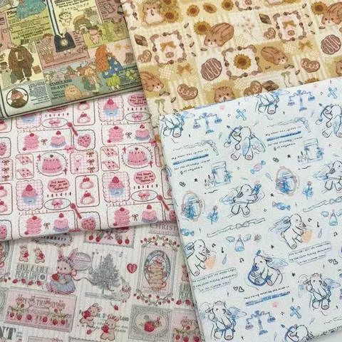 Retro Cartoon Printed Flannel Fabric For DIY Handcraft Tablecloth Book Cover Decoration Cute Animal Pattern Home Textile Fabric