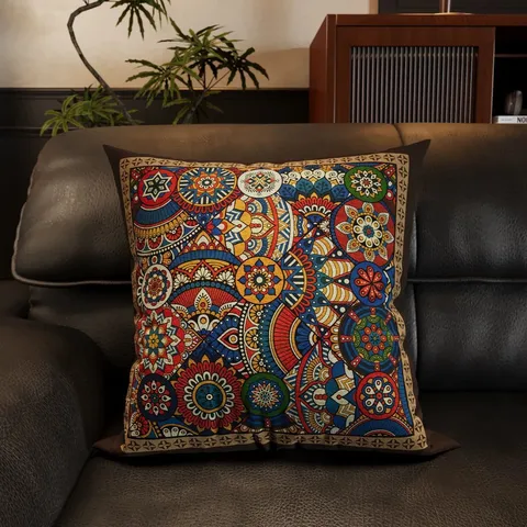 Amerikanischer Retro Geometrischer Mandala Plüsch Kissen Mit Inlay Quadratischer Kissenbezug Für Sofa Wohnzimmer Büro Rückenlehne Dekokissen