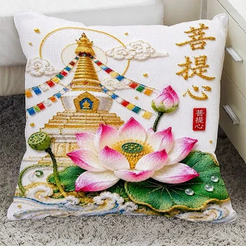 Nieuwe Chinese Stijl Lotus Bodhi Sierkussen Pluche Stof PP Katoen Gevuld Bedrukt Decoratief Kussen Voor Bank Bed Nachtkastje Kantoor Huis Decor
