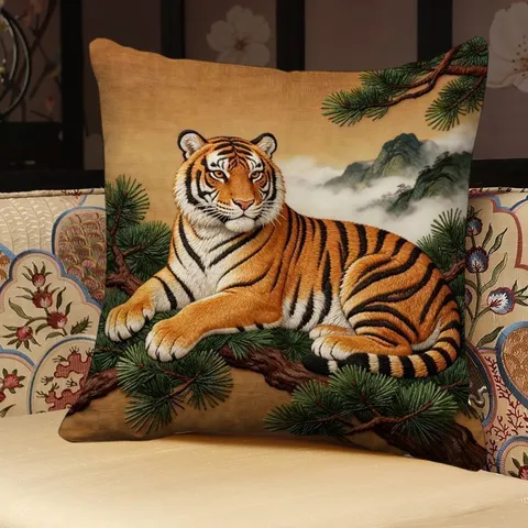 Nieuwe Chinese Stijl Dubbelzijdig Sierkussen Artistiek Bedrukt Pluche Kussen Voor Bank Slaapkamer Kantoor Traditioneel Inktpatroon Woondecoratie