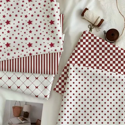American Vintage Red White Flannel Tablecloth Retro Printed Decorative Fabric For DIY Handicraft Table Cover Home Decor