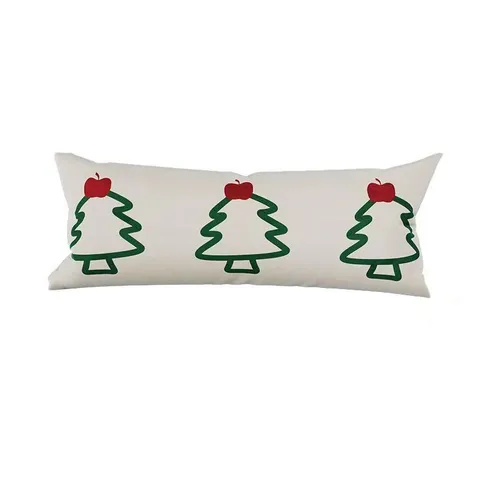 Coussin Décoratif Long Ligne Sapin de Noël Style Coréen Coussin de Canapé Taie d'Oreiller en Peluche avec Noyau pour Salon