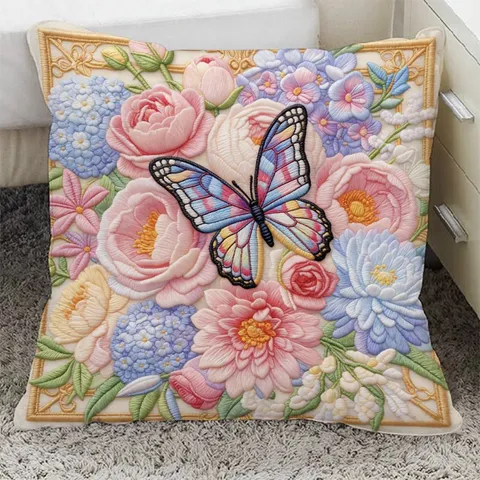 Bloemen Vlinder Pluche Decoratieve Kussensloop Zacht Vierkant Sofa Kussenhoes Voor Auto Bed Thuis Decor Zonder Kern