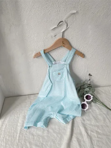 Peto de Cuadros de Algodón para Bebé y Niño Pantalones Cortos de Verano Casuales Lindos para Niños y Niñas Ropa Diaria