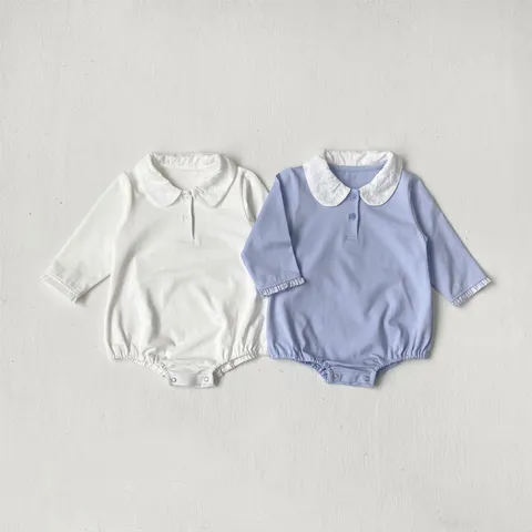 Infant Cotton Long Sleeve Romper Baby Boy Girl Cute Embroidery Turn Down Collar Bodysuit Newborn Clothes