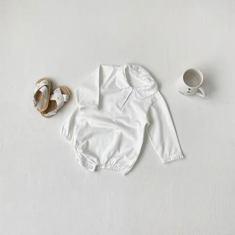 Infant Cotton Long Sleeve Romper Baby Boy Girl Cute Embroidery Turn Down Collar Bodysuit Newborn Clothes