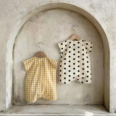 Bebé Verano Algodón Sin Mangas Mameluco Lindo Cuadros Y Topos Recién Nacido Ropa De Una Pieza Atuendo Casual