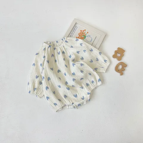 Newborn Baby Romper Infant Pure Cotton Long Sleeve Bodysuit Cute Heart Print Baby Girl Boy Summer Clothes Jumpsuit