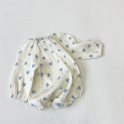 Newborn Baby Romper Infant Pure Cotton Long Sleeve Bodysuit Cute Heart Print Baby Girl Boy Summer Clothes Jumpsuit