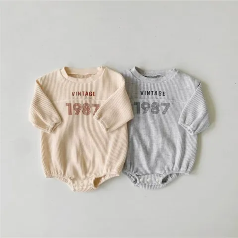 Mameluco de Bebé para Infante Primavera Otoño Manga Larga Waffle Estampado Digital Cuello Redondo Unisex Ropa