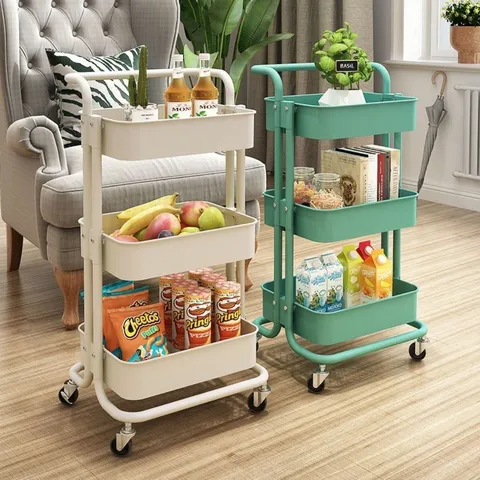 Mobile Utility Rolling Storage Cart 3 Layer Metal Carbon Steel Storage Rack For Kitchen Living Room Home Organizer