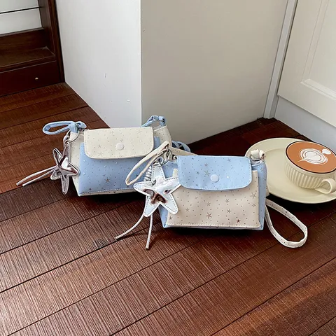Women Fashion Crossbody Bag Cute Star Print Contrast Color Small Shoulder Bag Canvas Casual Daily Messenger Bag Handbag