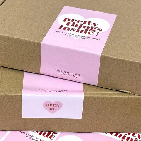 Pink Rectangle Sealing Sticker Packaging Label Cute Heart Adhesive Sticker For Gift Box Business Packing Decoration