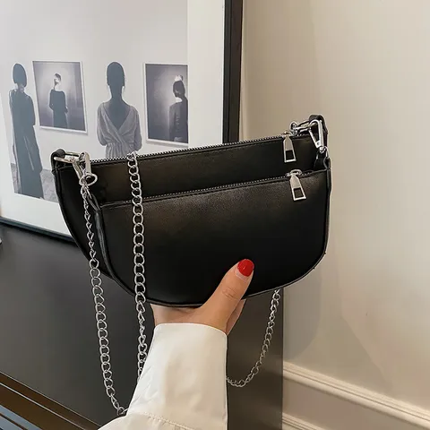 Damen Retro PU Leder Satteltasche Kleine Halbmond Umhängetasche Crossbody Kette Tasche Mode Achseltasche Geldbörse