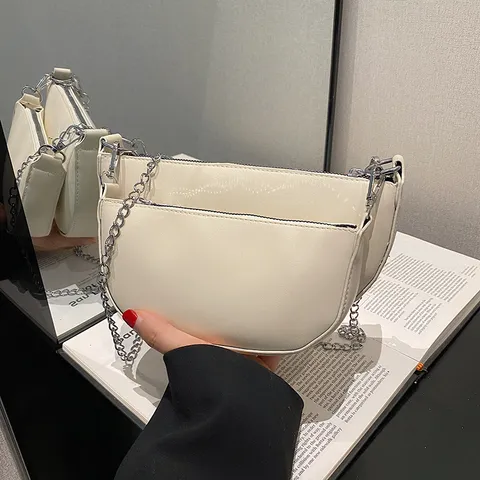 Damen Retro PU Leder Satteltasche Kleine Halbmond Umhängetasche Crossbody Kette Tasche Mode Achseltasche Geldbörse