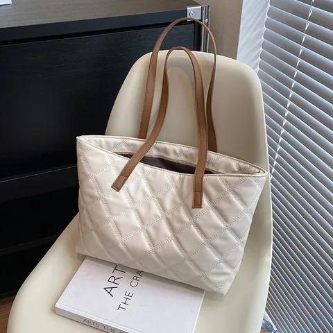 Damen Großes Kapazität PU Leder Gesteppte Tragetasche Vintage Casual Nähte Schulter Umhängetasche Mode Handtasche