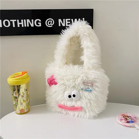 Niedliche Plüsch Schulter Tragetasche Für Damen Flauschige Cartoon Große Kapazität Casual Handtasche Weiche Winter Tasche