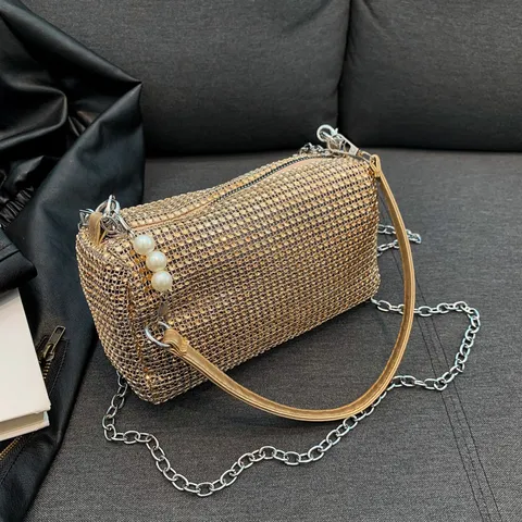Damen Strass Umhängetasche Luxus Kristall Abendtasche Clutch Handtasche Mit Schicker Perlenkette Modische Underarm Bag