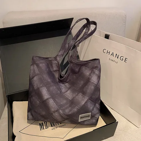 Damen Große Kapazität Nylon Tote Bag Casual Kontrast Karo Umhängetasche Mode Pendler Handtasche
