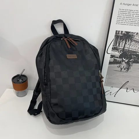 Lockerer Nylon Rucksack Für Herren Damen Unisex Reise Laptop Schultasche Stilvoll Karo Einfarbig Tagesrucksack
