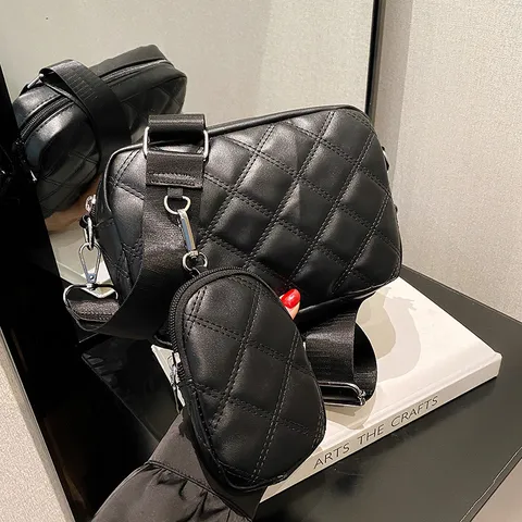 Damen PU Leder Gesteppte Umhängetasche Retro Chic Crossbody Messenger Bag Mit Kleiner Münztasche Lässige Tägliche Handtasche
