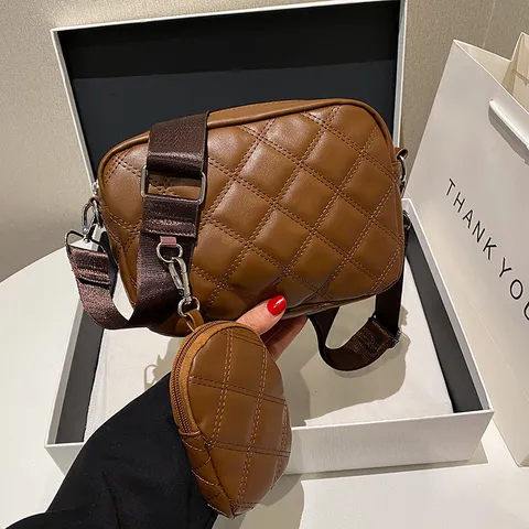 Damen PU Leder Gesteppte Umhängetasche Retro Chic Crossbody Messenger Bag Mit Kleiner Münztasche Lässige Tägliche Handtasche