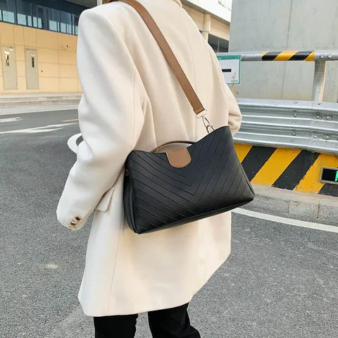 Damen PU-Leder Umhängetasche Retro Unterarm Tasche Einifarbig Ziernaht Casual Crossbody Tasche Tägliche Handtasche
