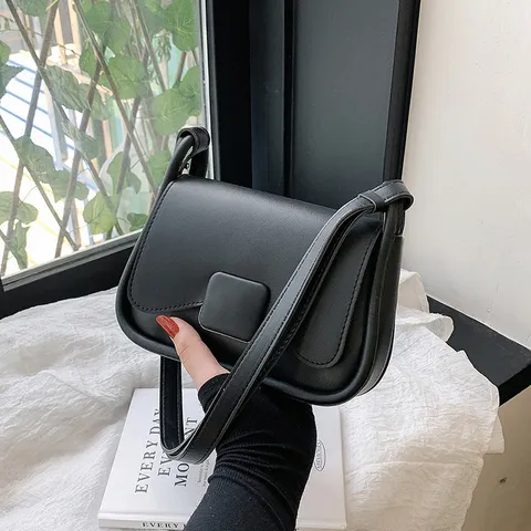Damen Mode PU Leder Umhängetasche Retro Lässig Kleine Quadratische Tasche Einfarbig Schick Unterarm Umhängetasche