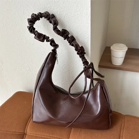 Damen Mode Plissiert Unterarm Tasche PU Leder Hobo Umhängetasche Reißverschluss Lässig Tägliche Handtasche