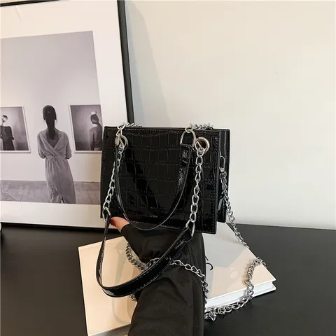Damen Mode Steinmuster PU Leder Umhängetasche Süß Cool Kette Umhängetasche Laser Kleine Quadratische Handtasche